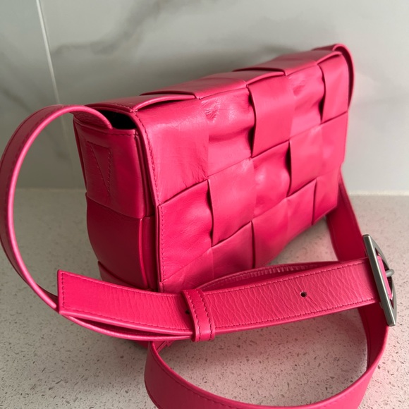 Bottega Veneta Cassette Intrecciato Leather Crossbody Bag Barbie Pink Hot Pink - Picture 2 of 12